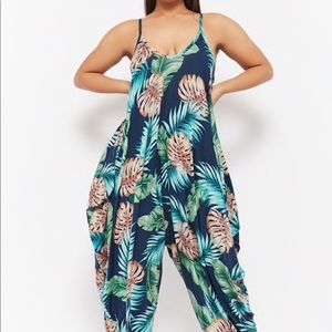 F21 leaf print jumpsuit